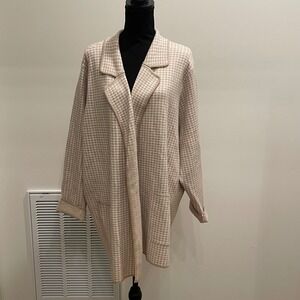 FORTUNE IVY Houndstooth Knit Open Front Cardigan Jacket Blazer 3X Beige